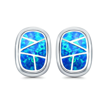 Stud Earrings Lab Created Blue Opal 925 Sterling Silver (18mm)